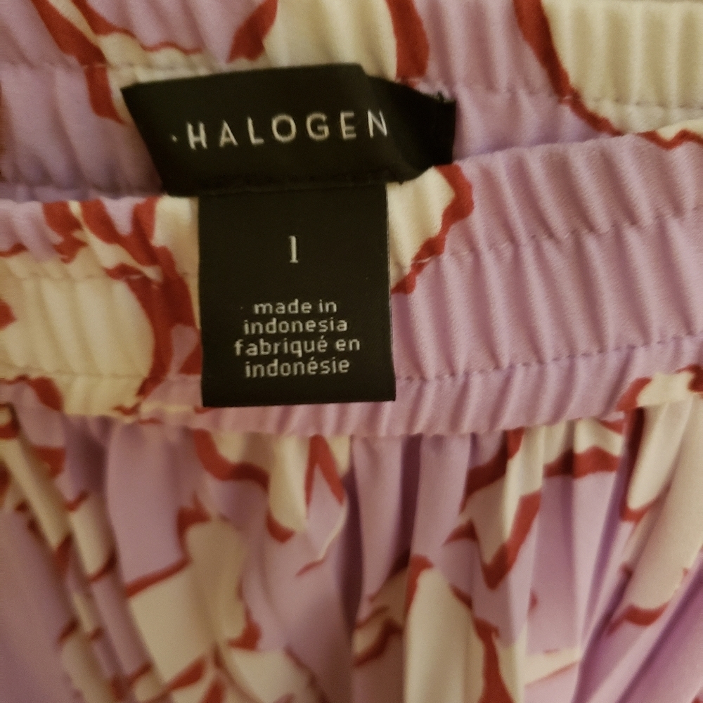 Halogen Pleated Purple Floral Midi Skirt Large Pull On Waistband NEW - Picture 2 of 5